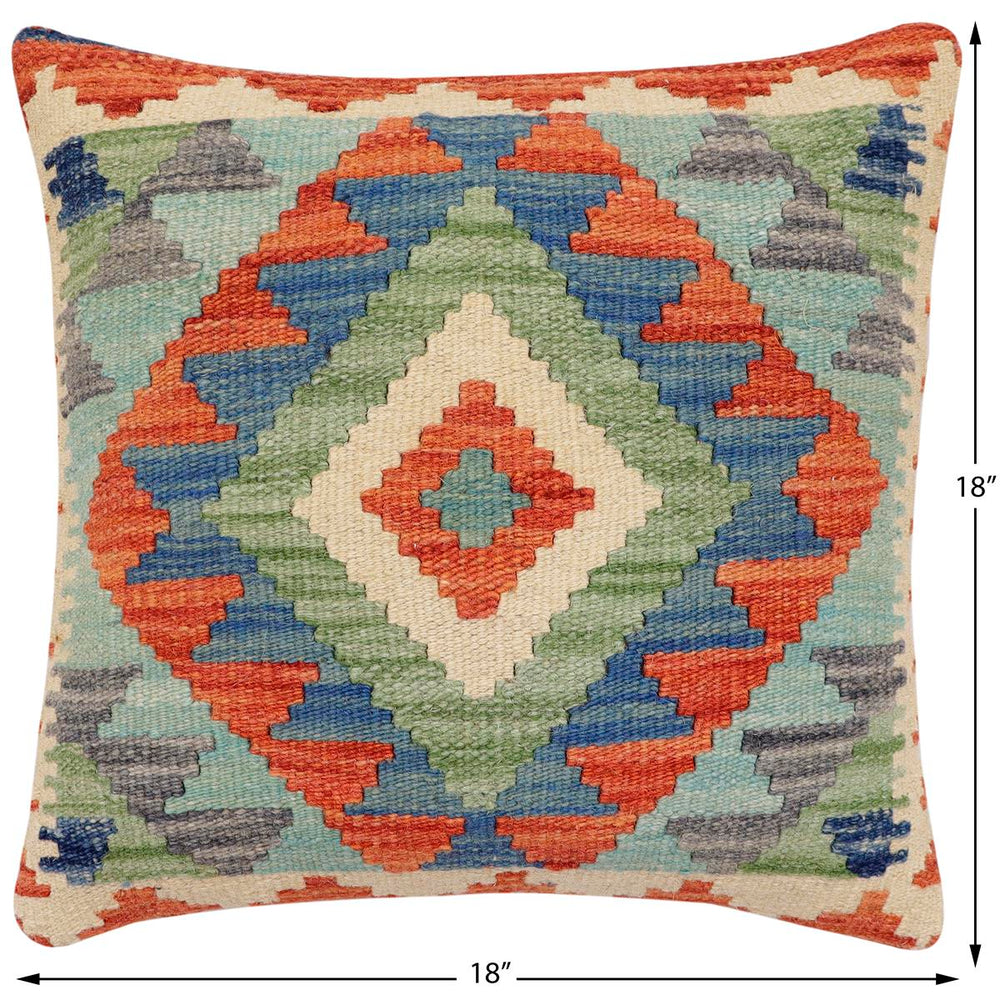 handmade Traditional Pillow Rust Blue Hand-Woven SQUARE 100% WOOL Hand woven turkish pillow2' x 2'