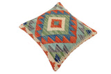 handmade Traditional Pillow Rust Blue Hand-Woven SQUARE 100% WOOL Hand woven turkish pillow2' x 2'
