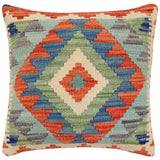 handmade Traditional Pillow Rust Blue Hand-Woven SQUARE 100% WOOL Hand woven turkish pillow2' x 2'
