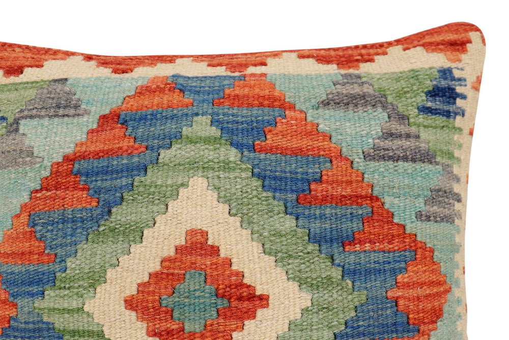 handmade Traditional Pillow Rust Blue Hand-Woven SQUARE 100% WOOL Hand woven turkish pillow2' x 2'