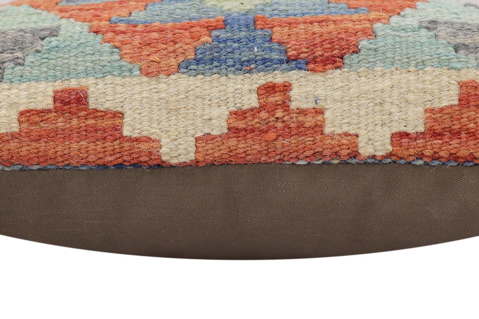 handmade Traditional Pillow Rust Blue Hand-Woven SQUARE 100% WOOL Hand woven turkish pillow2' x 2'