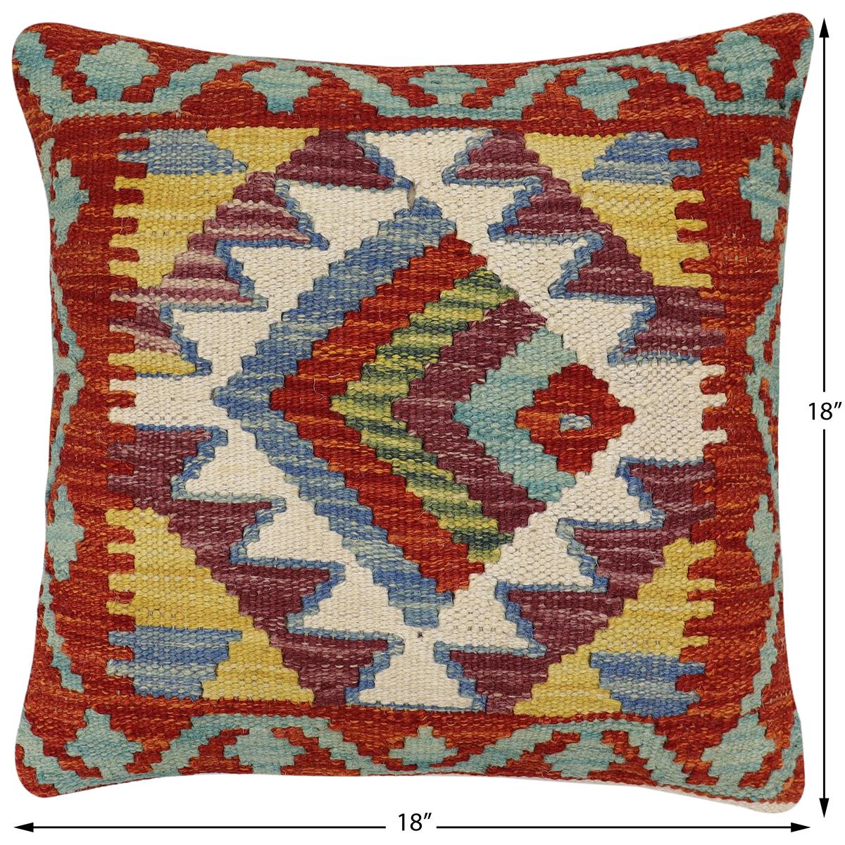 handmade Traditional Pillow Rust Blue Hand-Woven SQUARE 100% WOOL Hand woven turkish pillow2' x 2'