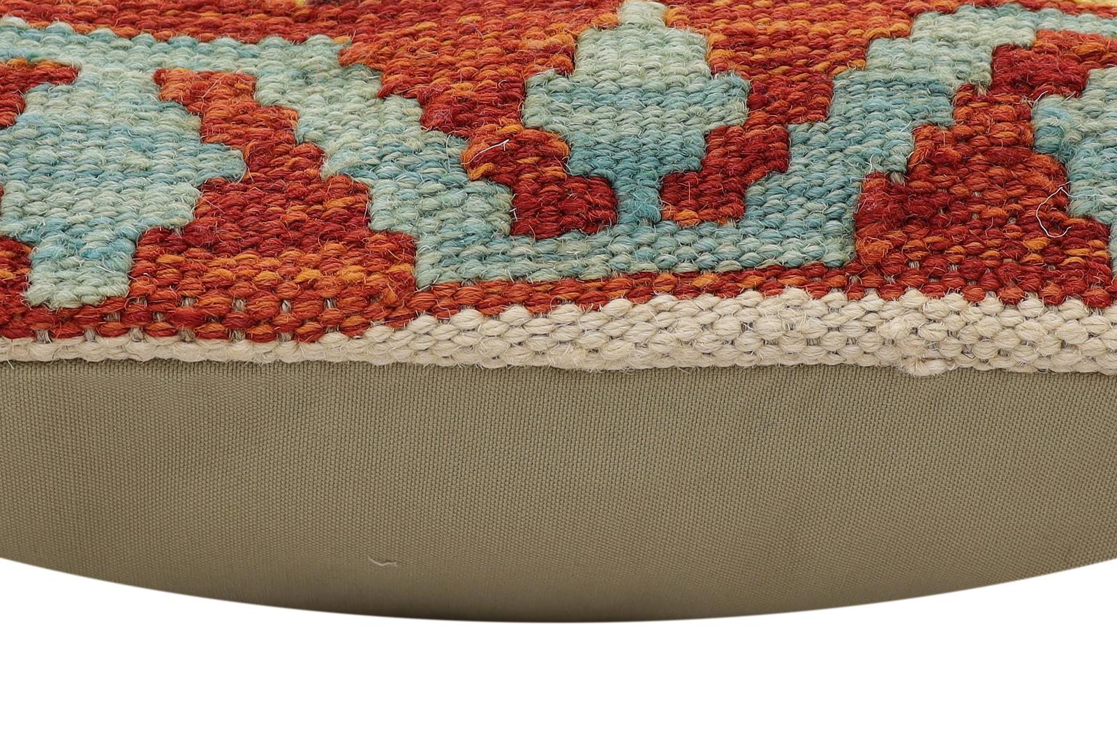 handmade Traditional Pillow Rust Blue Hand-Woven SQUARE 100% WOOL Hand woven turkish pillow2' x 2'