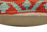 handmade Traditional Pillow Rust Blue Hand-Woven SQUARE 100% WOOL Hand woven turkish pillow2' x 2'