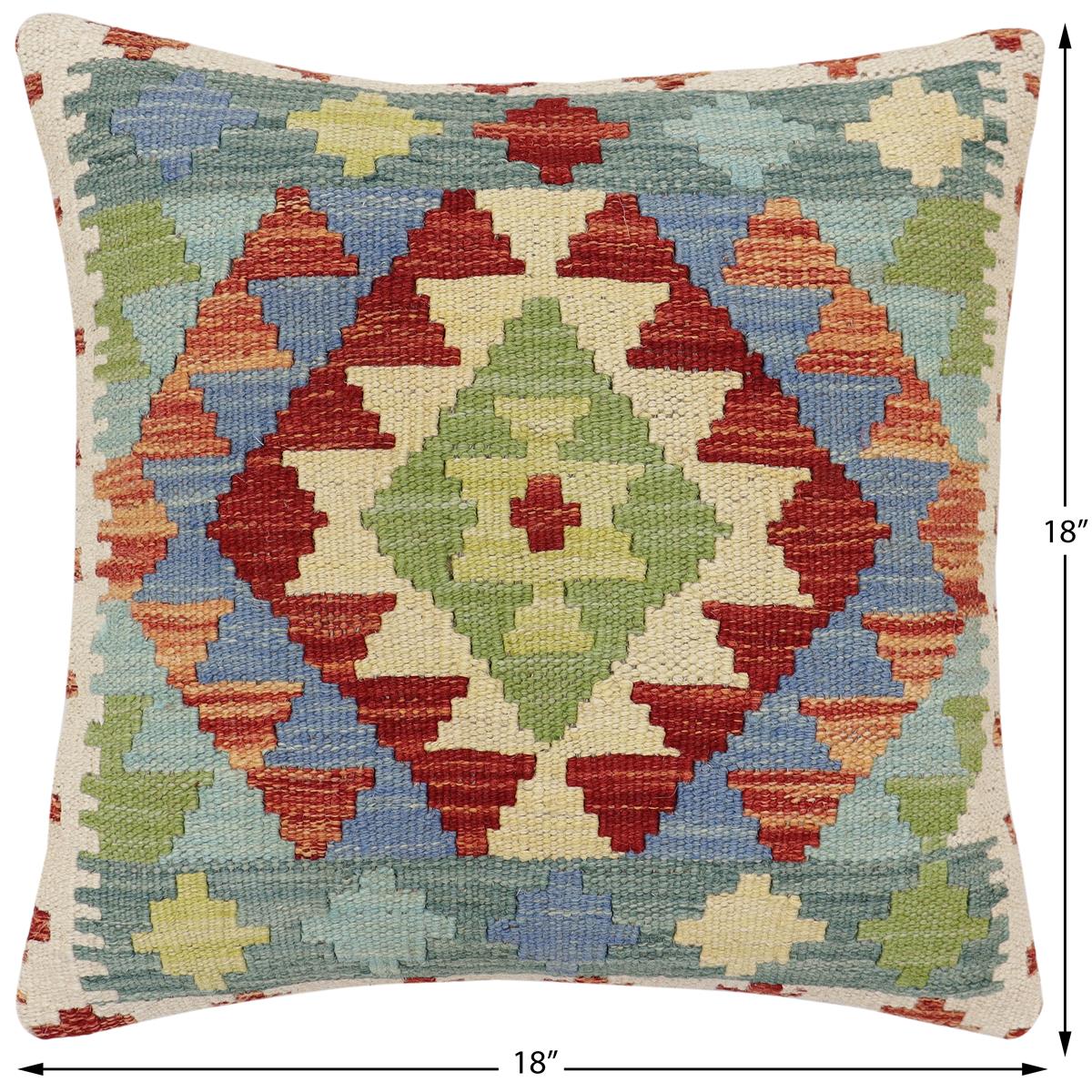 handmade Traditional Pillow Rust Blue Hand-Woven SQUARE 100% WOOL Hand woven turkish pillow2' x 2'