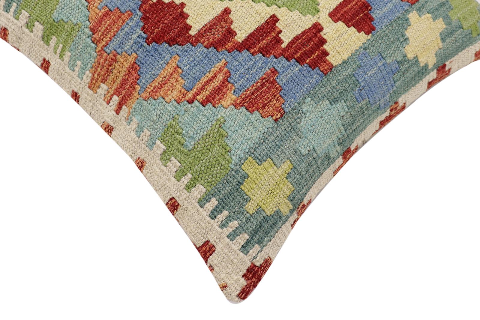 handmade Traditional Pillow Rust Blue Hand-Woven SQUARE 100% WOOL Hand woven turkish pillow2' x 2'