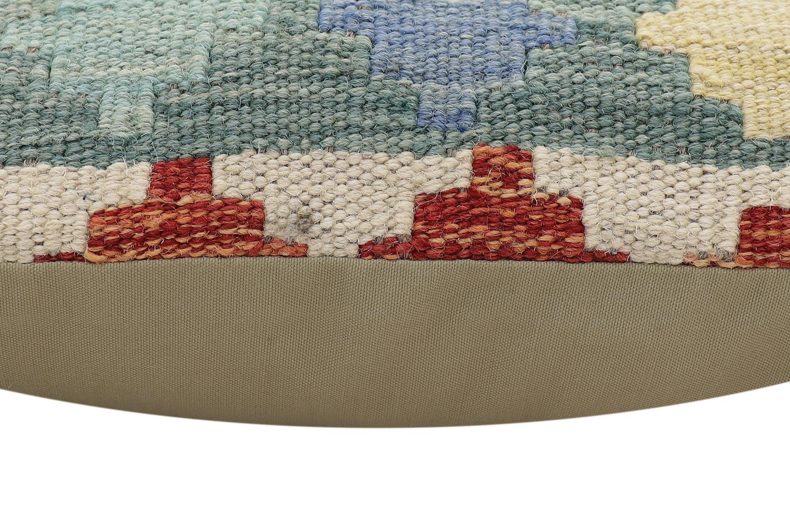 handmade Traditional Pillow Rust Blue Hand-Woven SQUARE 100% WOOL Hand woven turkish pillow2' x 2'
