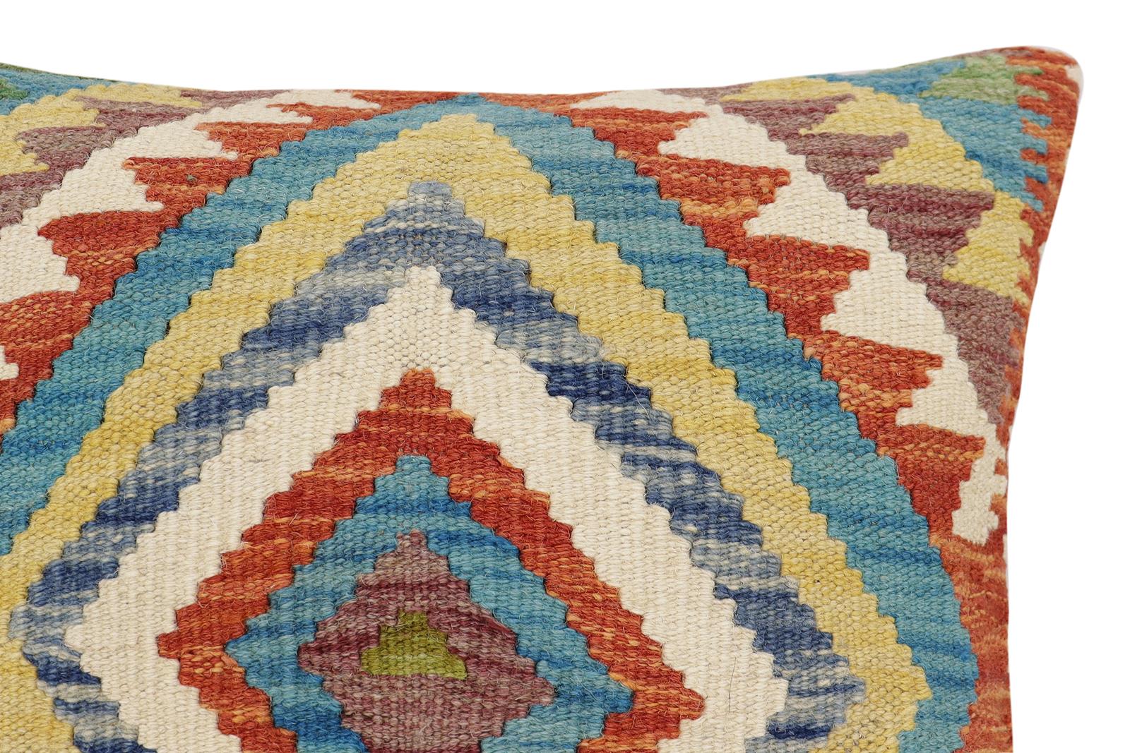 handmade Traditional Pillow Rust Blue Hand-Woven SQUARE 100% WOOL Hand woven turkish pillow2' x 2'
