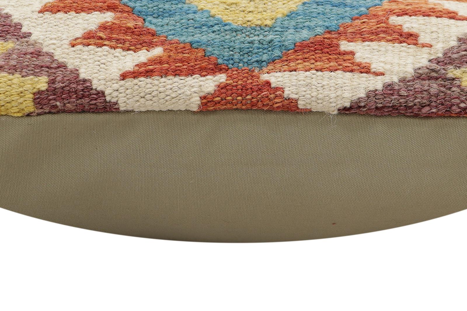 handmade Traditional Pillow Rust Blue Hand-Woven SQUARE 100% WOOL Hand woven turkish pillow2' x 2'