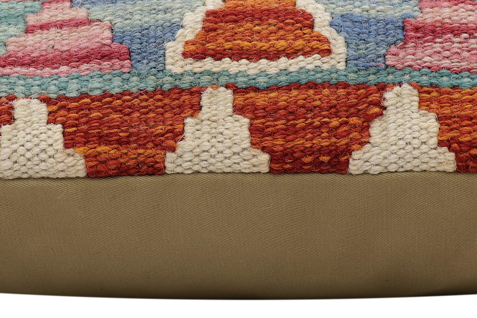 handmade Traditional Pillow Rust Blue Hand-Woven SQUARE 100% WOOL Hand woven turkish pillow2' x 2'