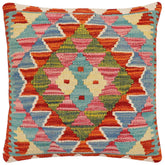 handmade Traditional Pillow Rust Blue Hand-Woven SQUARE 100% WOOL Hand woven turkish pillow2 x 2