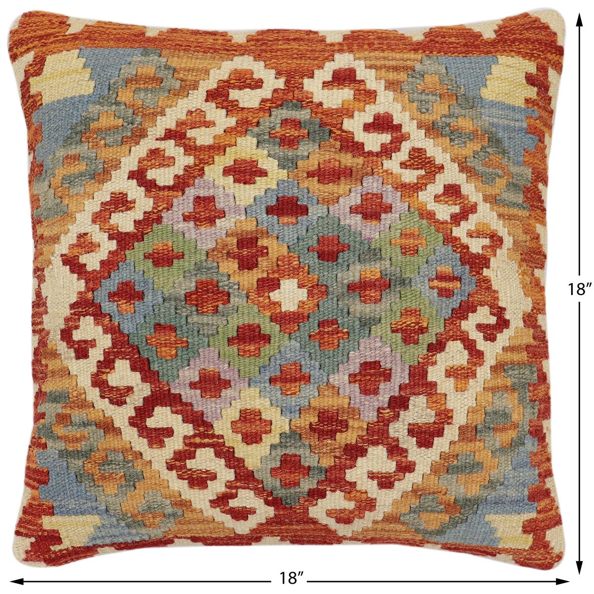 handmade Traditional Pillow Rust Blue Hand-Woven SQUARE 100% WOOL Hand woven turkish pillow2' x 2'