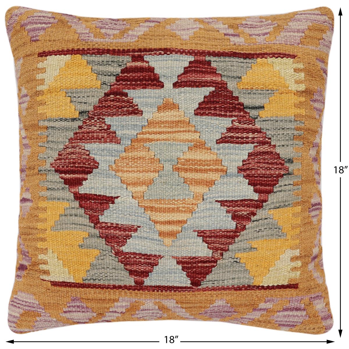 handmade Traditional Pillow Red Blue Hand-Woven SQUARE 100% WOOL Hand woven turkish pillow2' x 2'