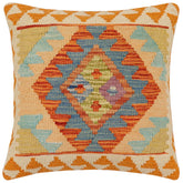 handmade Traditional Pillow Rust Blue Hand-Woven SQUARE 100% WOOL Hand woven turkish pillow 2 x 2