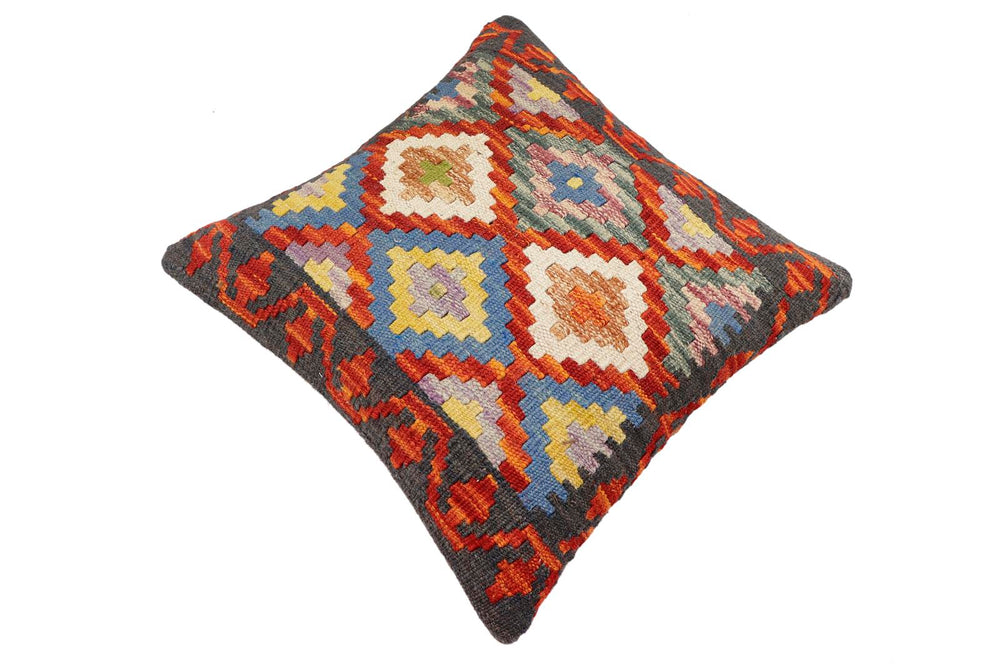handmade Traditional Pillow Rust Charcoal Hand-Woven SQUARE 100% WOOL Hand woven turkish pillow2' x 2'