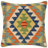 handmade Traditional Pillow Rust Blue Hand-Woven SQUARE 100% WOOL Hand woven turkish pillow2 x 2