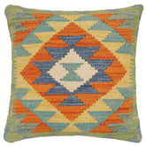 handmade Traditional Pillow Rust Blue Hand-Woven SQUARE 100% WOOL Hand woven turkish pillow2 x 2