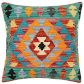 handmade Traditional Pillow Rust Blue Hand-Woven SQUARE 100% WOOL Hand woven turkish pillow2' x 2'