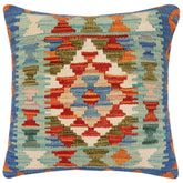 handmade Traditional Pillow Rust Blue Hand-Woven SQUARE 100% WOOL Hand woven turkish pillow2' x 2'