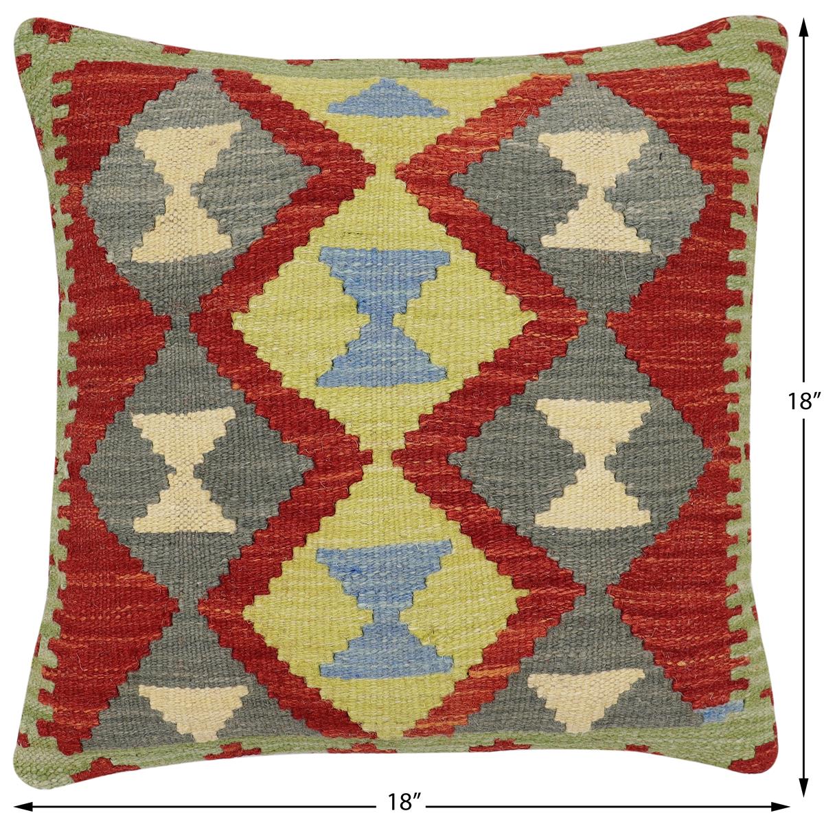 handmade Traditional Pillow Rust Blue Hand-Woven SQUARE 100% WOOL Hand woven turkish pillow2' x 2'