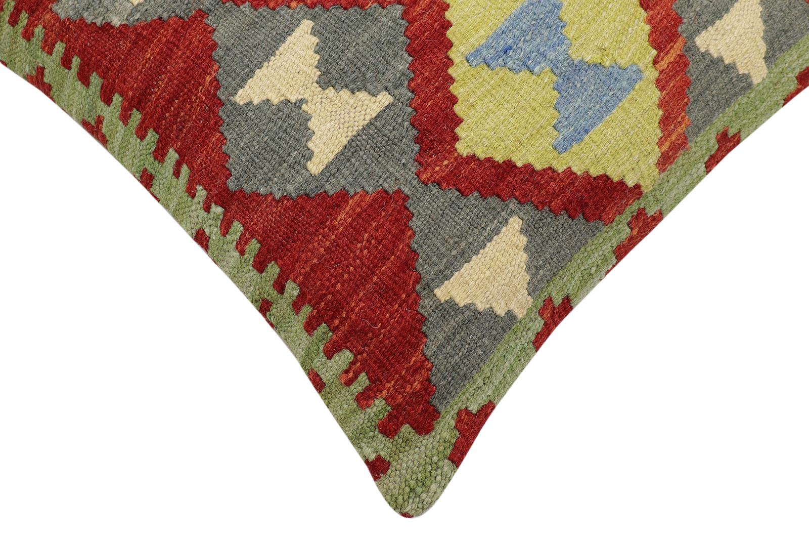 handmade Traditional Pillow Rust Blue Hand-Woven SQUARE 100% WOOL Hand woven turkish pillow2' x 2'