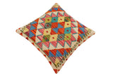handmade Traditional Pillow Rust Blue Hand-Woven SQUARE 100% WOOL Hand woven turkish pillow2' x 2'