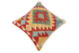 handmade Traditional Pillow Rust Blue Hand-Woven SQUARE 100% WOOL Hand woven turkish pillow2' x 2'