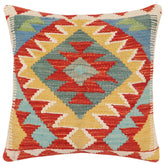 handmade Traditional Pillow Rust Blue Hand-Woven SQUARE 100% WOOL Hand woven turkish pillow2' x 2'