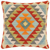 handmade Traditional Pillow Rust Blue Hand-Woven SQUARE 100% WOOL Hand woven turkish pillow2' x 2'