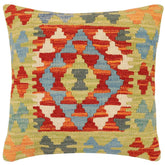handmade Traditional Pillow Rust Blue Hand-Woven SQUARE 100% WOOL Hand woven turkish pillow2' x 2'