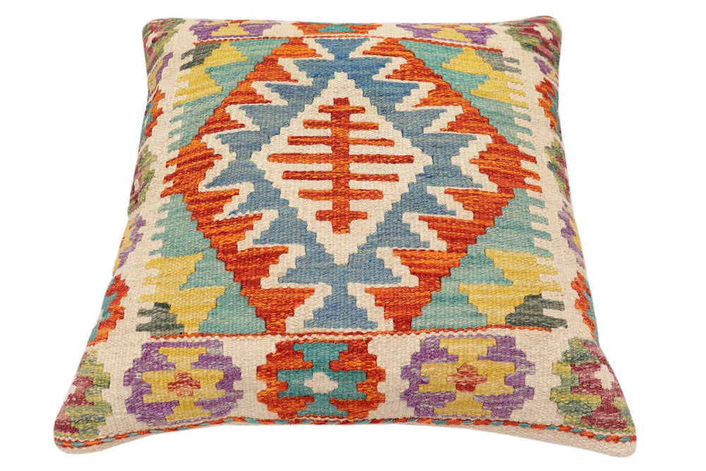 handmade Traditional Pillow Rust Blue Hand-Woven SQUARE 100% WOOL Hand woven turkish pillow2' x 2'