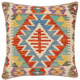 handmade Traditional Pillow Rust Blue Hand-Woven SQUARE 100% WOOL Hand woven turkish pillow2' x 2'