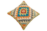 handmade Traditional Pillow Rust Blue Hand-Woven SQUARE 100% WOOL Hand woven turkish pillow2' x 2'