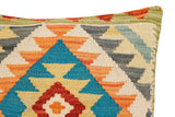 handmade Traditional Pillow Rust Blue Hand-Woven SQUARE 100% WOOL Hand woven turkish pillow2' x 2'