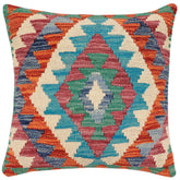 handmade Traditional Pillow Rust Blue Hand-Woven SQUARE 100% WOOL Hand woven turkish pillow2' x 2'