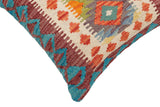 handmade Traditional Pillow Rust Blue Hand-Woven SQUARE 100% WOOL Hand woven turkish pillow2' x 2'