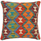 handmade Traditional Pillow Rust Blue Hand-Woven SQUARE 100% WOOL Hand woven turkish pillow2' x 2'