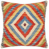 handmade Traditional Pillow Rust Blue Hand-Woven SQUARE 100% WOOL Hand woven turkish pillow2' x 2'