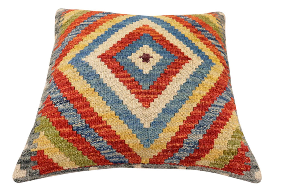 handmade Traditional Pillow Rust Blue Hand-Woven SQUARE 100% WOOL Hand woven turkish pillow2' x 2'