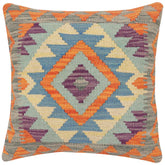 handmade Traditional Pillow Rust Blue Hand-Woven SQUARE 100% WOOL Hand woven turkish pillow 2 x 2