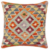 handmade Traditional Pillow Rust Blue Hand-Woven SQUARE 100% WOOL Hand woven turkish pillow2' x 2'