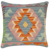 handmade Traditional Pillow Rust Blue Hand-Woven SQUARE 100% WOOL Hand woven turkish pillow2' x 2'