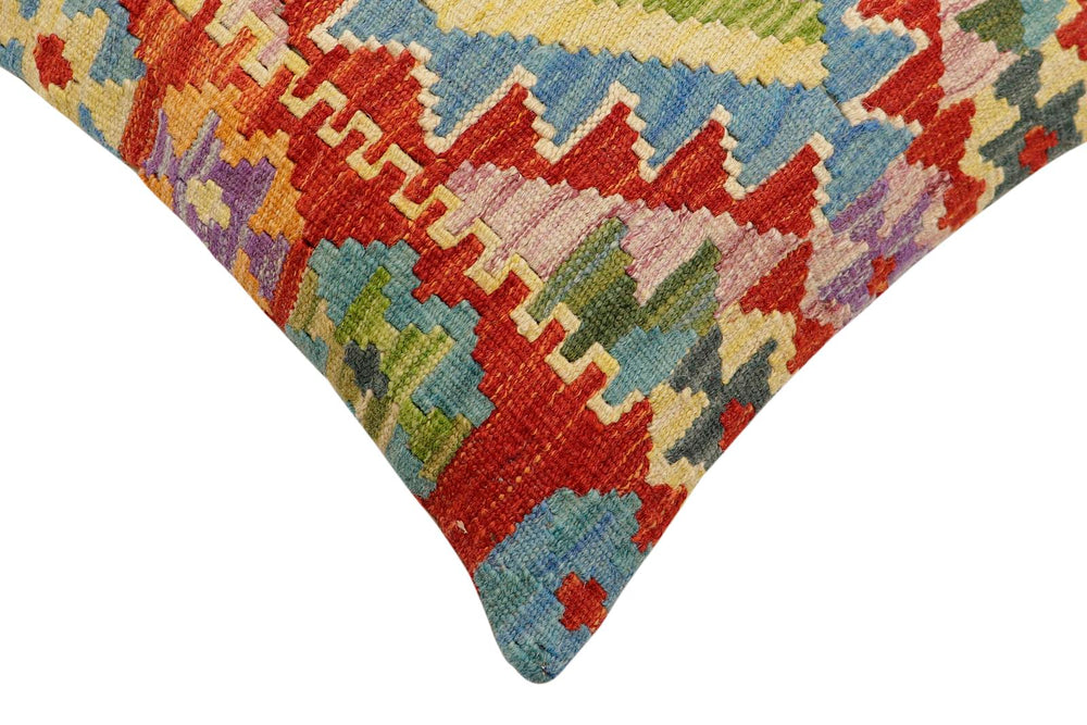 handmade Traditional Pillow Rust Blue Hand-Woven SQUARE 100% WOOL Hand woven turkish pillow2' x 2'