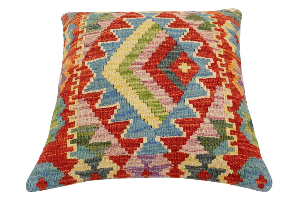handmade Traditional Pillow Rust Blue Hand-Woven SQUARE 100% WOOL Hand woven turkish pillow2' x 2'