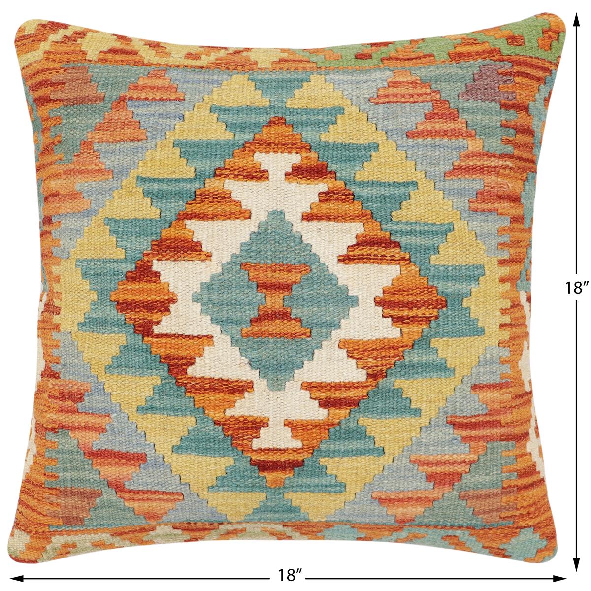 handmade Traditional Pillow Rust Blue Hand-Woven SQUARE 100% WOOL Hand woven turkish pillow2' x 2'