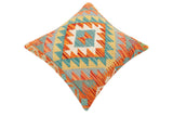 handmade Traditional Pillow Rust Blue Hand-Woven SQUARE 100% WOOL Hand woven turkish pillow2' x 2'