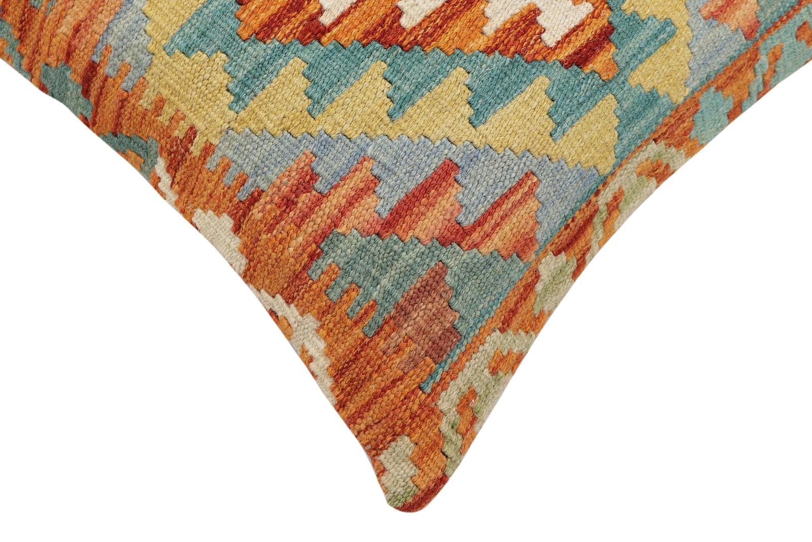handmade Traditional Pillow Rust Blue Hand-Woven SQUARE 100% WOOL Hand woven turkish pillow2' x 2'