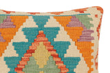 handmade Traditional Pillow Rust Blue Hand-Woven SQUARE 100% WOOL Hand woven turkish pillow2' x 2'