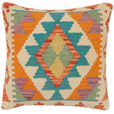 handmade Traditional Pillow Rust Blue Hand-Woven SQUARE 100% WOOL Hand woven turkish pillow2' x 2'