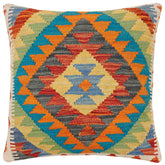 handmade Traditional Pillow Rust Blue Hand-Woven SQUARE 100% WOOL Hand woven turkish pillow2' x 2'